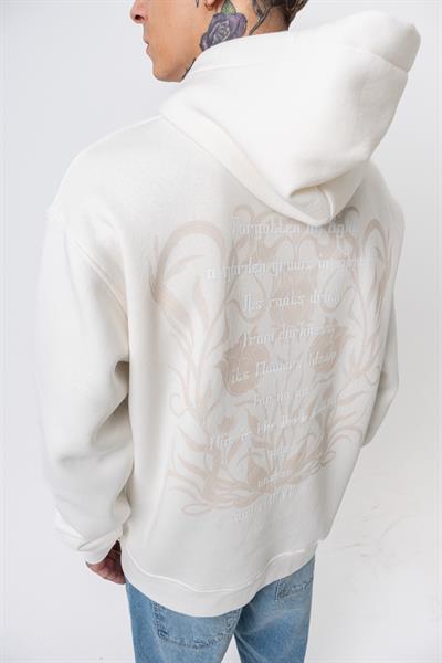 Erkek Garden Baskılı Kapüşonlu Oversize Hoodie Ekru