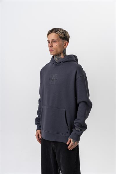 Erkek Garden Baskılı Kapüşonlu Oversize Hoodie Füme