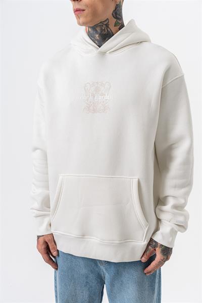Erkek Garden Baskılı Kapüşonlu Oversize Hoodie Ekru