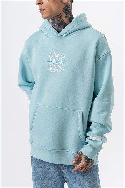 Erkek Garden Baskılı Kapüşonlu Oversize Hoodie Bebe Mavi