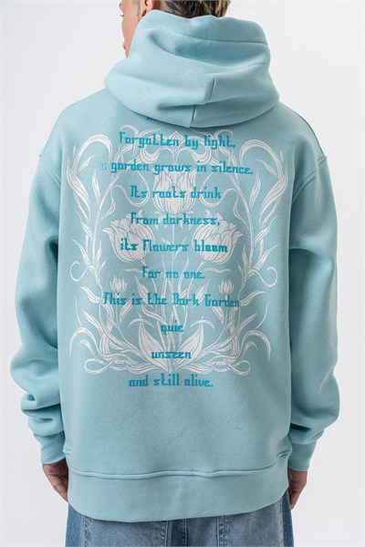 Erkek Garden Baskılı Kapüşonlu Oversize Hoodie Bebe Mavi