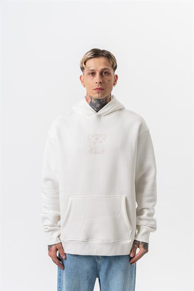 Erkek Garden Baskılı Kapüşonlu Oversize Hoodie Ekru