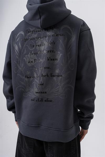 Erkek Garden Baskılı Kapüşonlu Oversize Hoodie Füme
