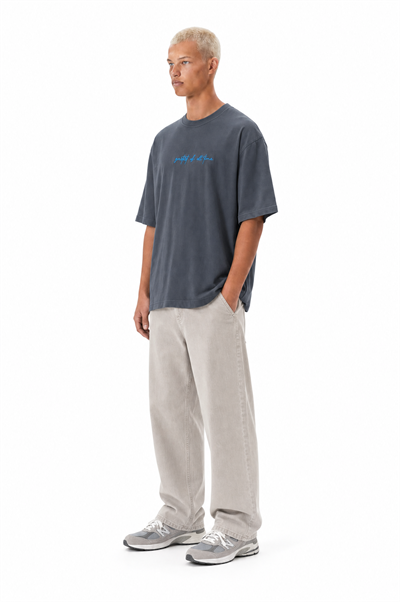 Erkek Goats Baskılı Oversize T-Shirt Füme