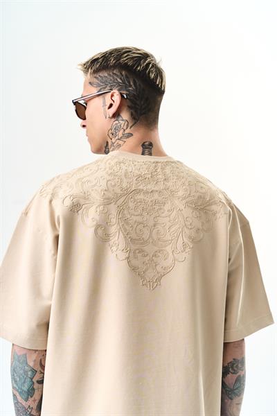 Erkek Goodly Nakışlı Oversize T-Shirt Bej