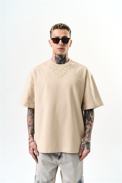 Erkek Goodly Nakışlı Oversize T-Shirt Bej