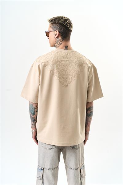 Erkek Goodly Nakışlı Oversize T-Shirt Bej