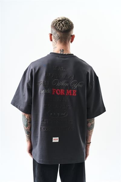 Erkek Greatest Nakışlı Oversize T-Shirt Füme