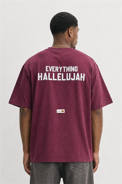Erkek Hallelujah Baskılı Oversize T-Shirt Bordo