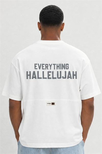 Erkek Hallelujah Baskılı Oversize T-Shirt Ekru