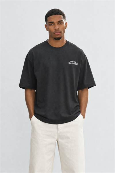 Erkek Hallelujah Baskılı Oversize T-Shirt Siyah