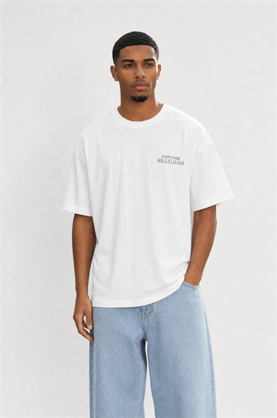 Erkek Hallelujah Baskılı Oversize T-Shirt Ekru