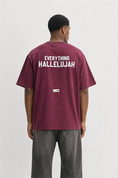 Erkek Hallelujah Baskılı Oversize T-Shirt Bordo