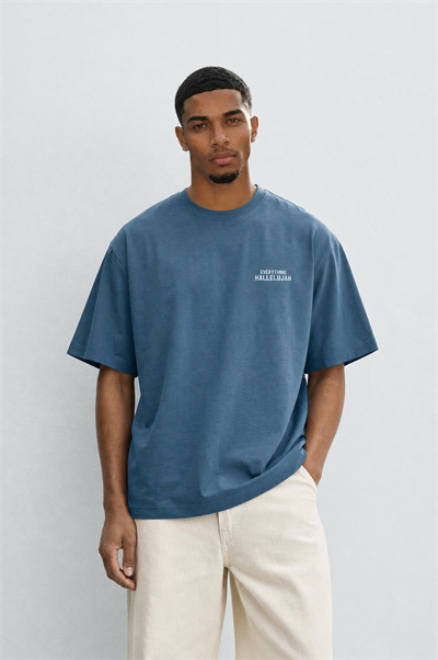 Erkek Hallelujah Baskılı Oversize T-Shirt Petrol
