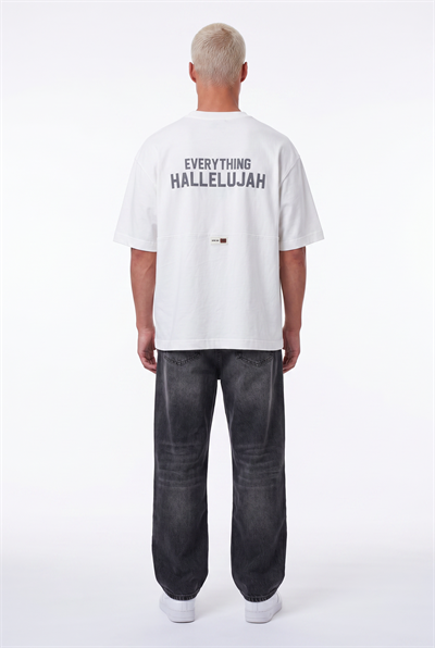 Erkek Hallelujah Baskılı Oversize T-Shirt Ekru