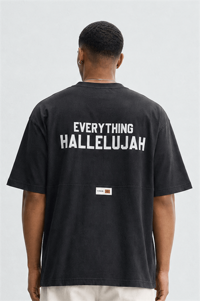 Erkek Hallelujah Baskılı Oversize T-Shirt Siyah