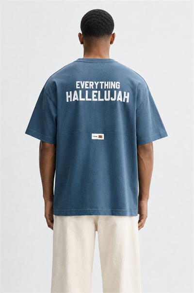 Erkek Hallelujah Baskılı Oversize T-Shirt Petrol