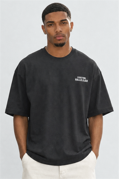 Erkek Hallelujah Baskılı Oversize T-Shirt Siyah