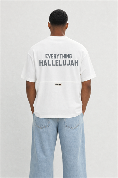 Erkek Hallelujah Baskılı Oversize T-Shirt Ekru