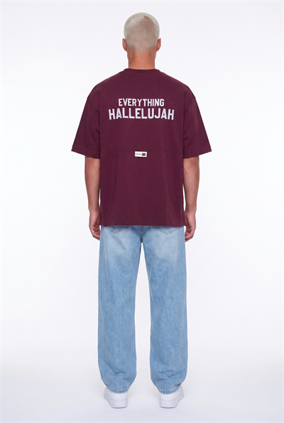 Erkek Hallelujah Baskılı Oversize T-Shirt Bordo