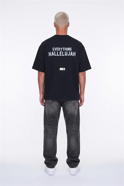 Erkek Hallelujah Baskılı Oversize T-Shirt Siyah