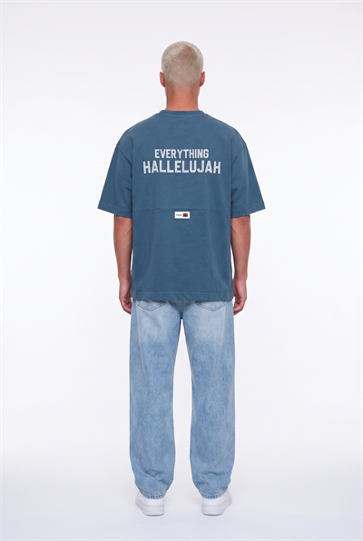 Erkek Hallelujah Baskılı Oversize T-Shirt Petrol