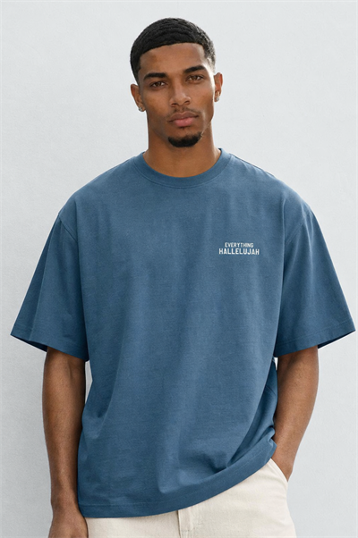 Erkek Hallelujah Baskılı Oversize T-Shirt Petrol