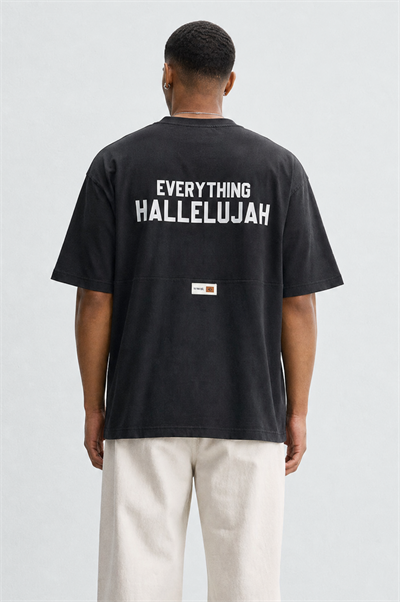 Erkek Hallelujah Baskılı Oversize T-Shirt Siyah