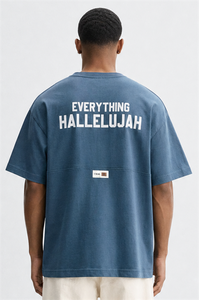 Erkek Hallelujah Baskılı Oversize T-Shirt Petrol