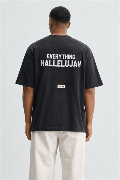 Erkek Hallelujah Baskılı Oversize T-Shirt Siyah