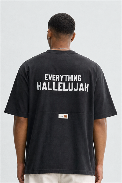 Erkek Hallelujah Baskılı Oversize T-Shirt Siyah