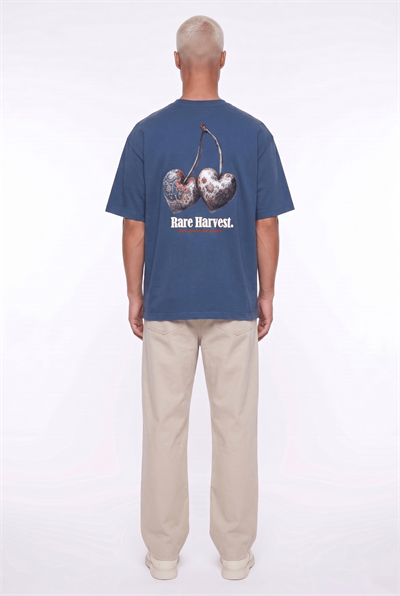 Erkek Harvest Baskılı Oversize T-Shirt Lacivert