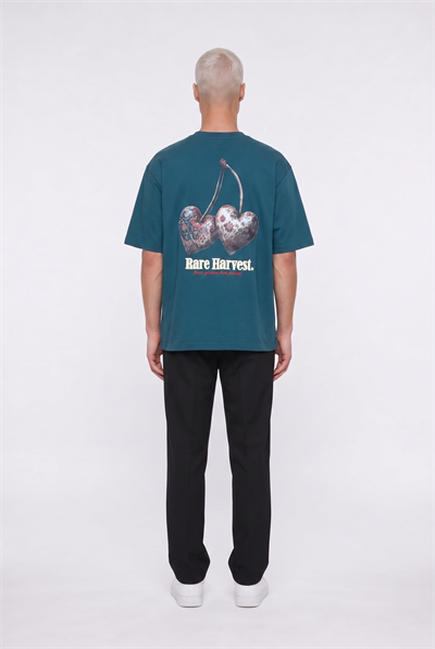 Erkek Harvest Baskılı Oversize T-Shirt Zümrüt