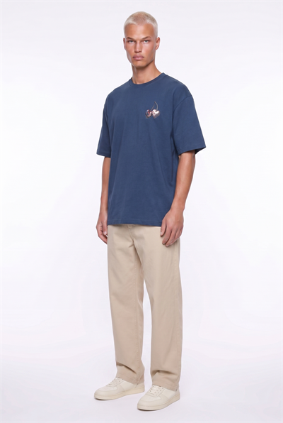 Erkek Harvest Baskılı Oversize T-Shirt Lacivert