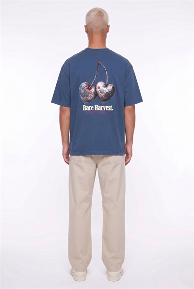 Erkek Harvest Baskılı Oversize T-Shirt Lacivert