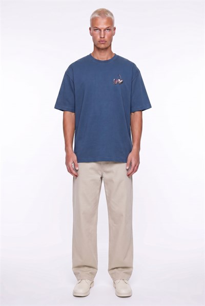 Erkek Harvest Baskılı Oversize T-Shirt Lacivert