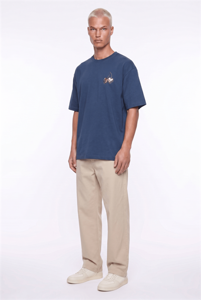 Erkek Harvest Baskılı Oversize T-Shirt Lacivert