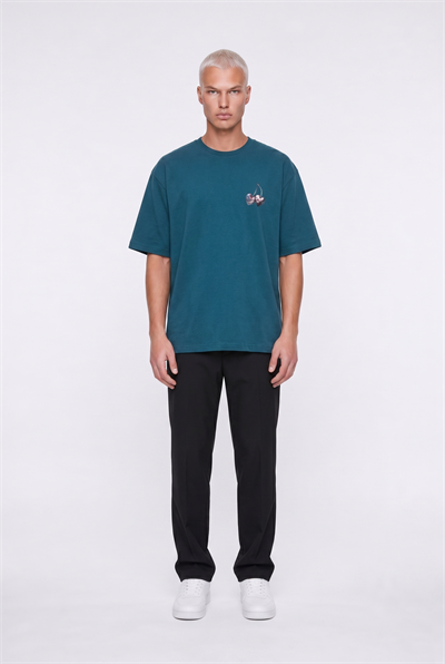 Erkek Harvest Baskılı Oversize T-Shirt Zümrüt