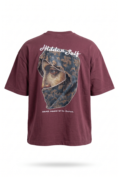 Erkek Hidden Self Baskılı Oversize T-Shirt Bordo