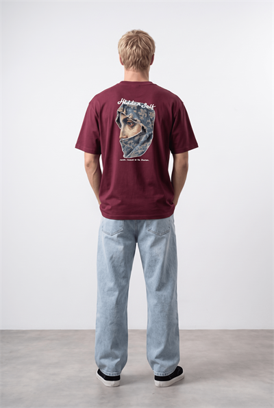 Erkek Hidden Self Baskılı Oversize T-Shirt Bordo