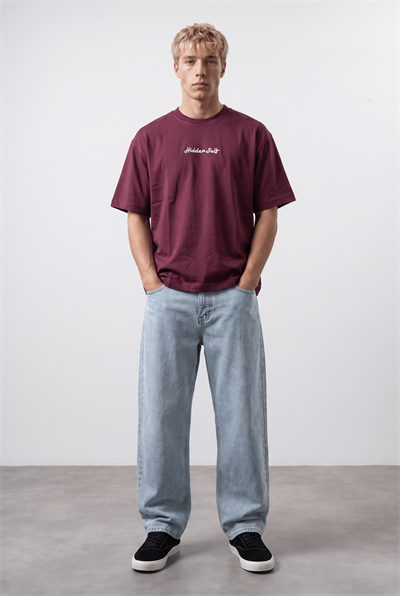 Erkek Hidden Self Baskılı Oversize T-Shirt Bordo