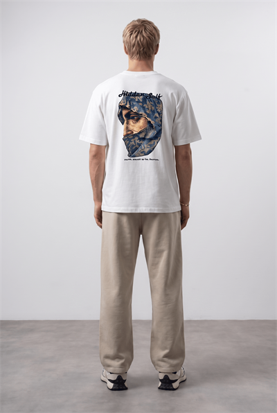Erkek Hidden Self Baskılı Oversize T-Shirt Ekru