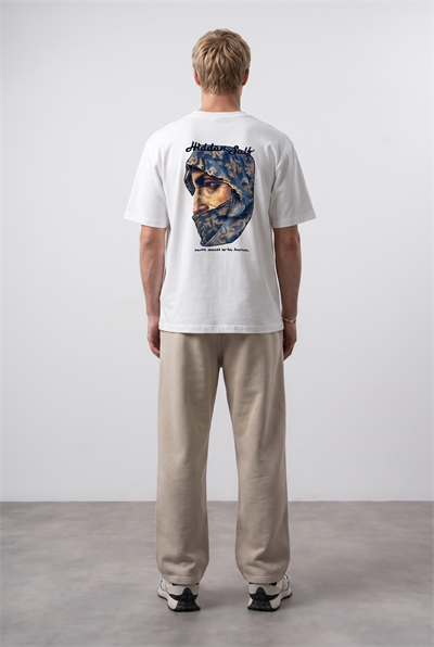 Erkek Hidden Self Baskılı Oversize T-Shirt Ekru
