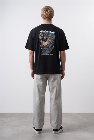 Erkek Hidden Self Baskılı Oversize T-Shirt Siyah