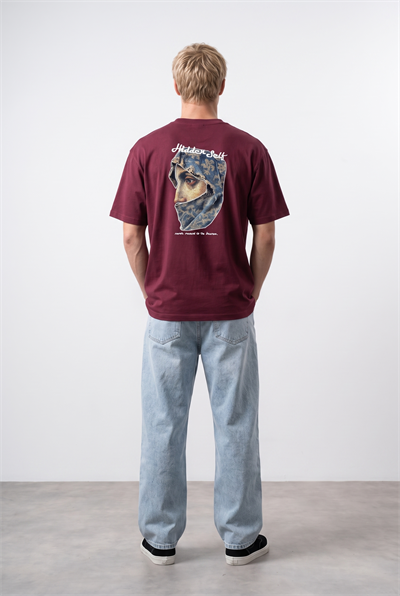 Erkek Hidden Self Baskılı Oversize T-Shirt Bordo
