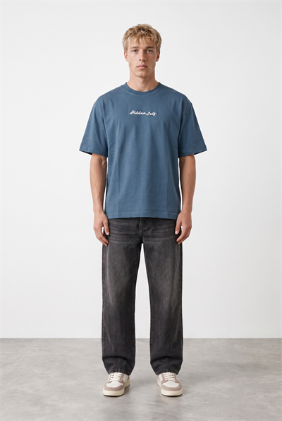 Erkek Hidden Self Baskılı Oversize T-Shirt Petrol