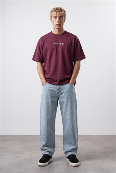 Erkek Hidden Self Baskılı Oversize T-Shirt Bordo