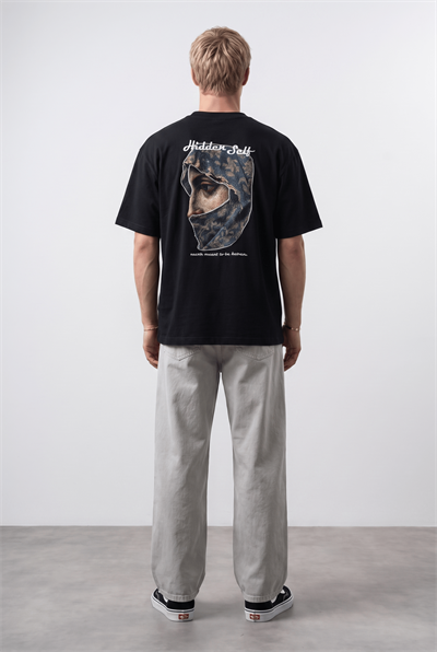 Erkek Hidden Self Baskılı Oversize T-Shirt Siyah
