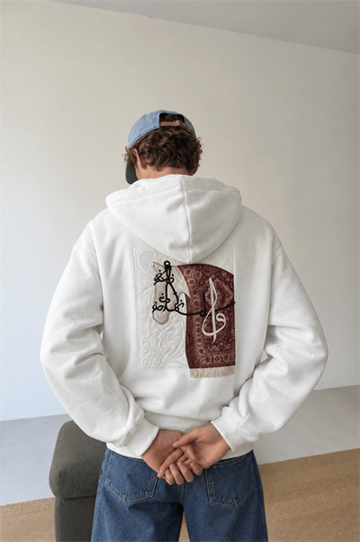 Erkek Horse Patch Detaylı Oversize Hoodie Ekru