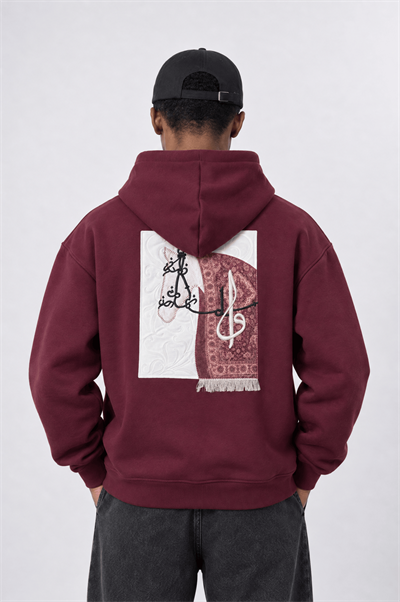 Erkek Horse Patch Detaylı Oversize Hoodie Bordo